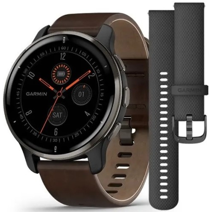 Garmin Venu 2 Plus GPS / Slate Case / Brown Leather Band ANZ